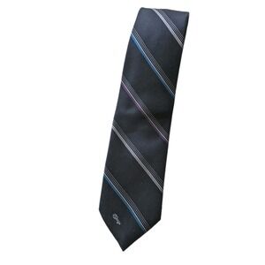 Navy Striped Necktie Diagonal Stripes Grey on Navy‎
